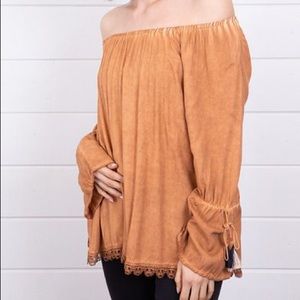 Mystree Orange Off The Shoulder Top